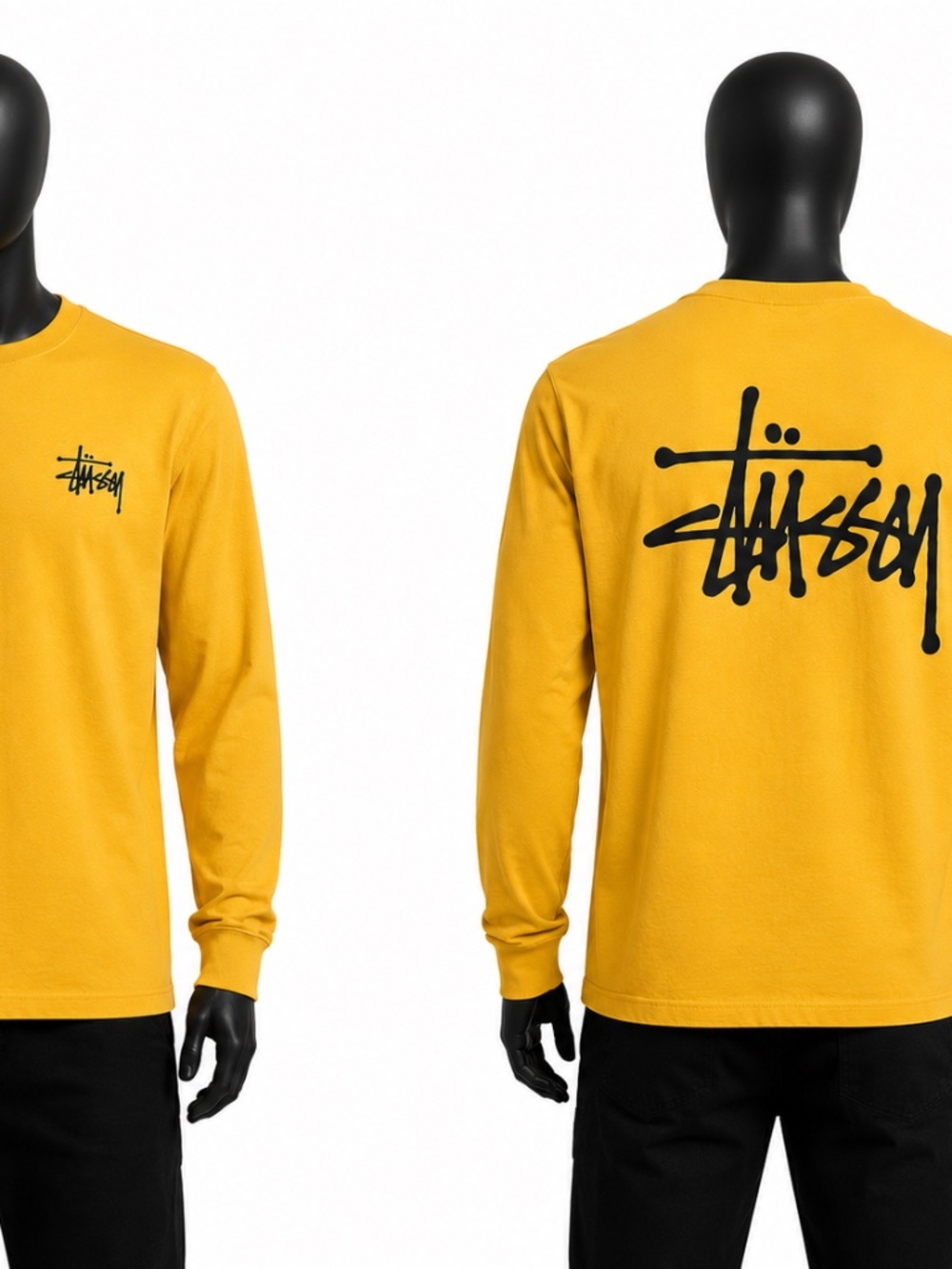 New Basic Stussy Honey/Black Logo Mens L/S Tee T Shirt SIZE MEDIUM SST-18
